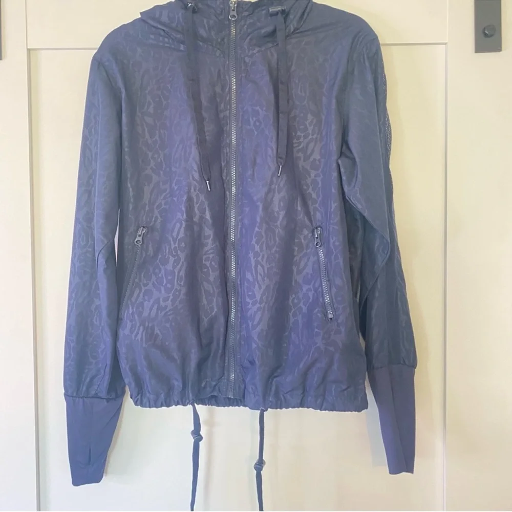 Zyia active navy leopard print full zip windbreaker jacket